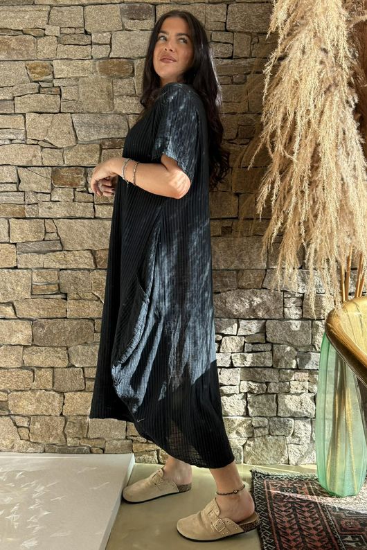 Salcombe Chalk Stripe Cotton Cocoon Dress Black